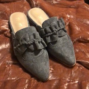 Grey velour mules
